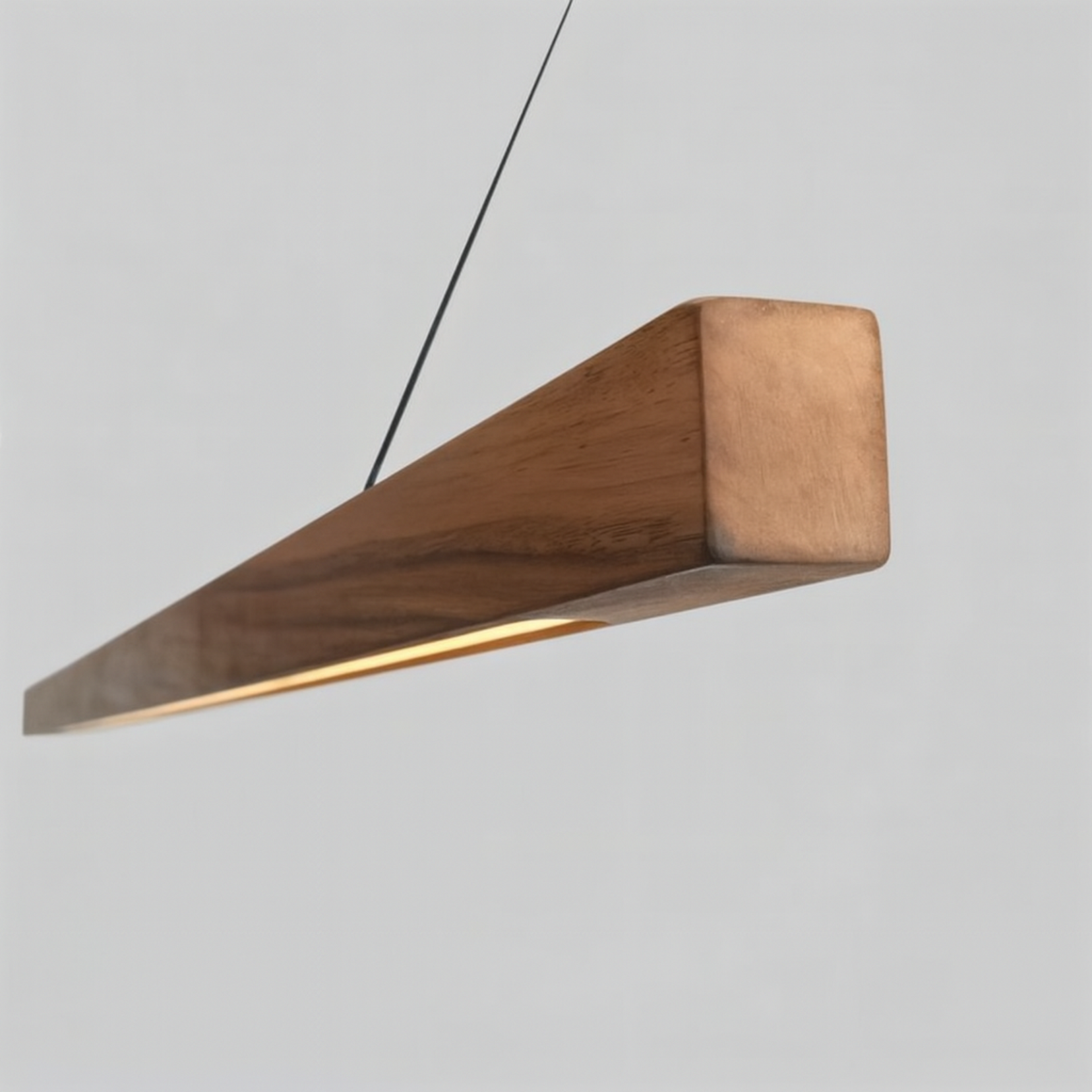 Wooden pendant light on a gray background