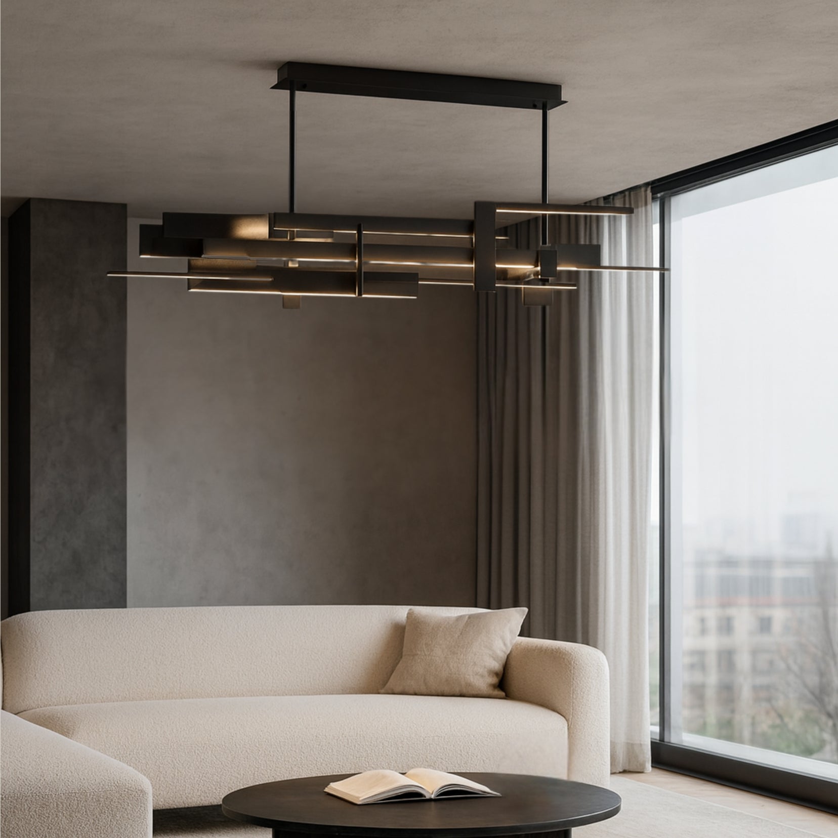 Forge chandelier from Love Hohm in a modern minimal living room