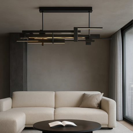 Forge chandelier from Love Hohm in a modern minimal living room. 
