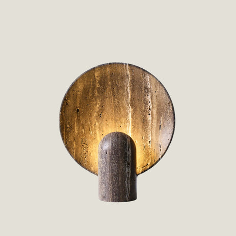 Fosse travertine table lamp from Love Hohm on a light gray background