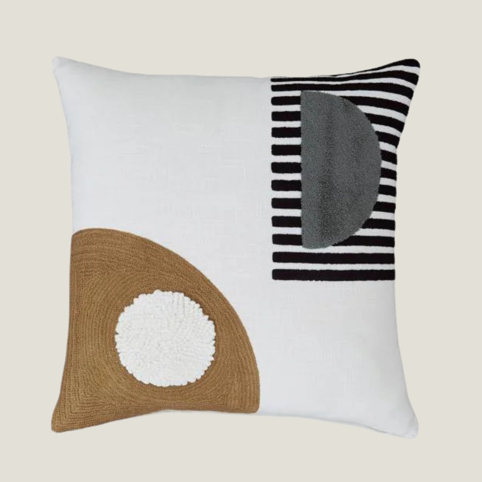 Glyph decorative pillow from Love Hohm with geometric patterns on a beige background