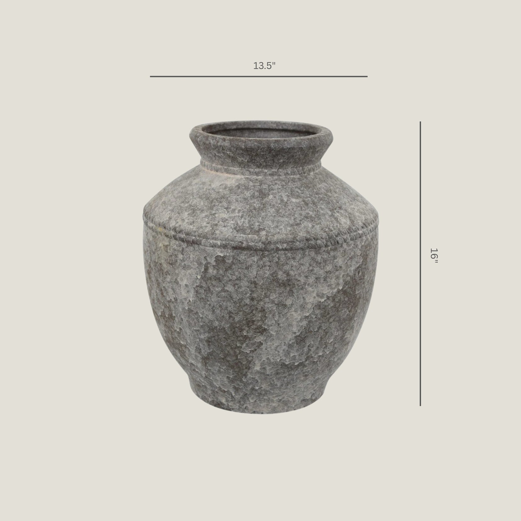 Granate ceramic vase from Love Hohm with dimensions on a light gray background