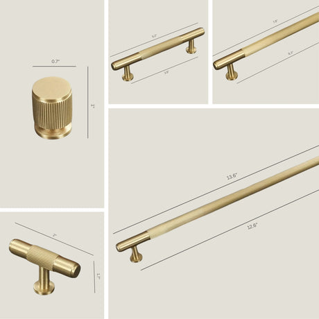 Hone knobs and pulls from Love Hohm with measurements on a beige background