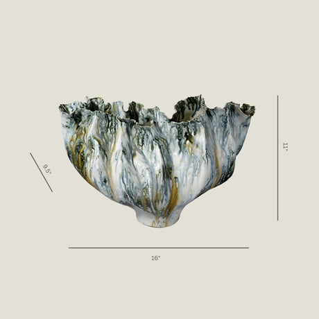 Marrow marble-patterned vase from Love Hohm with dimensions on a light gray background