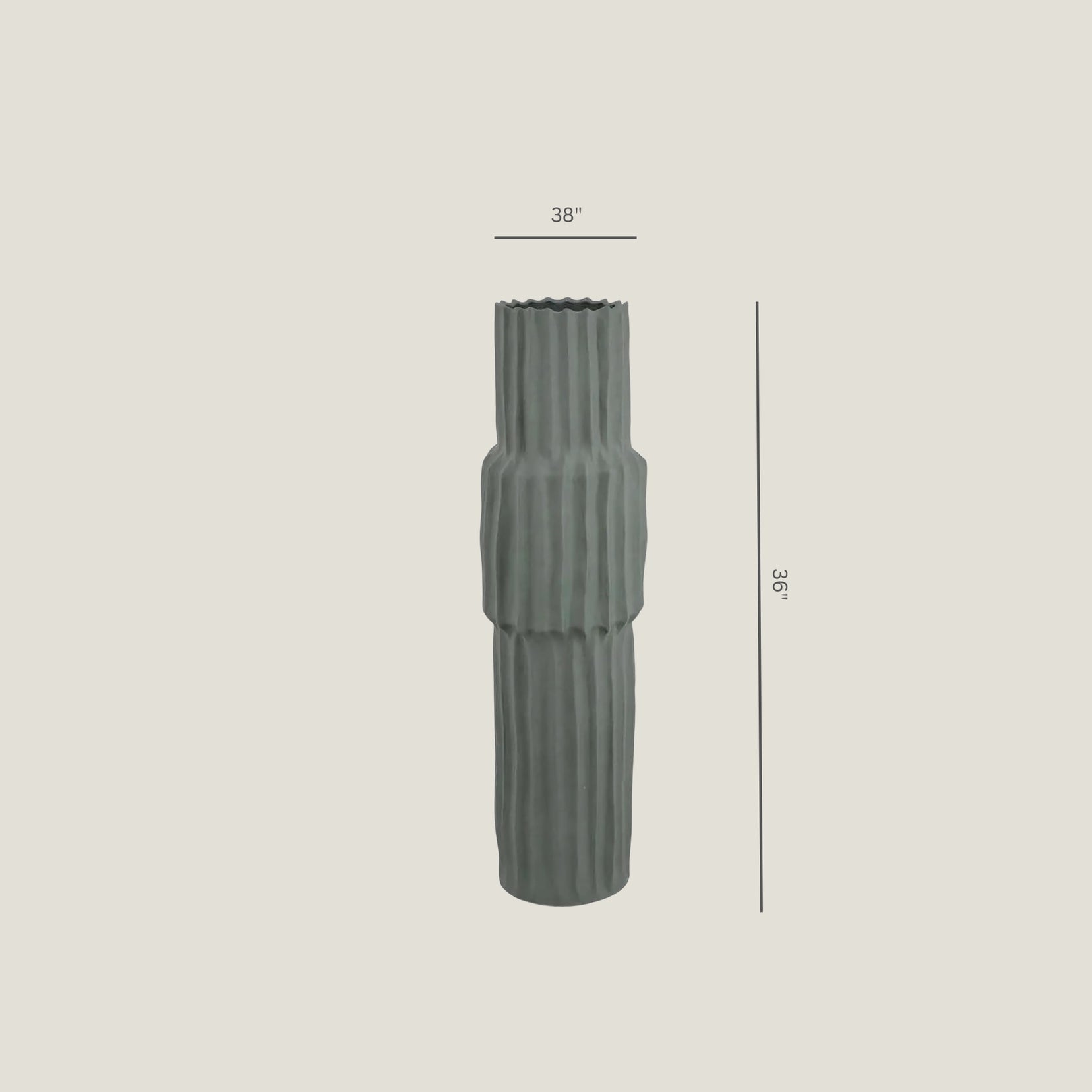 Tellure sculptural floor vase from Love Hohm with dimensions on a light gray background