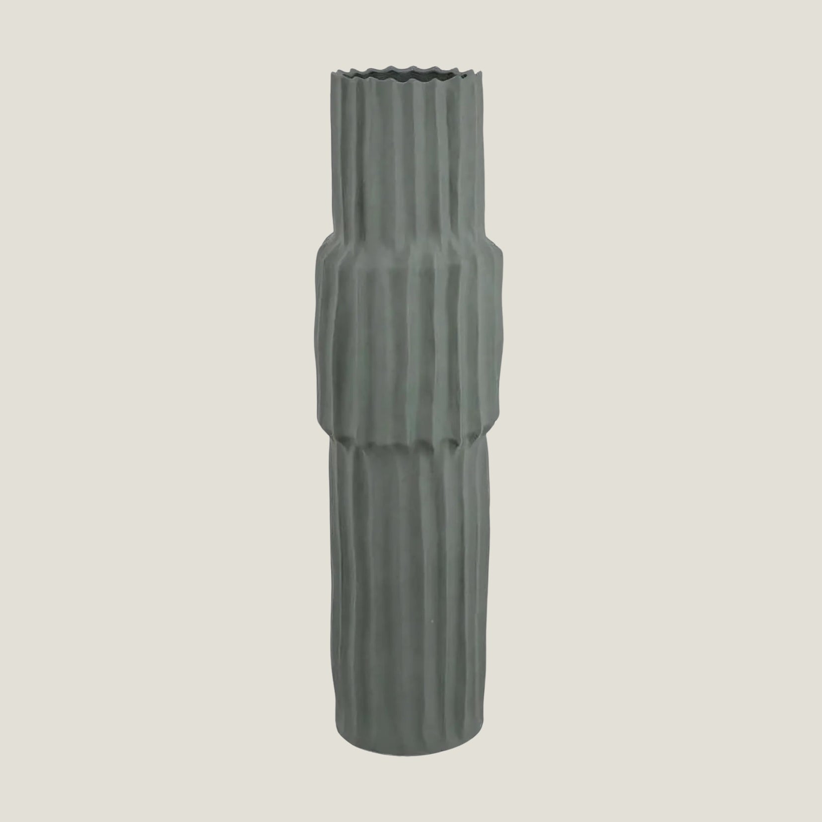 Tellure green sculptural floor vase from Love Hohm on a light gray background